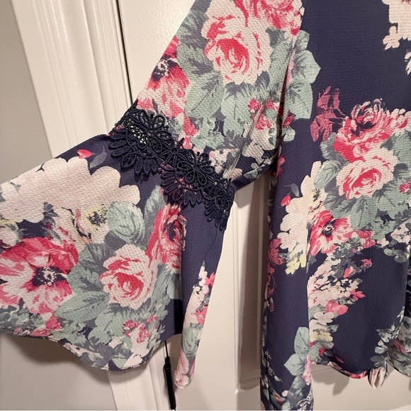 I.N. San Francisco Floral Blouse - Navy and Pink - Picture 3 of 7